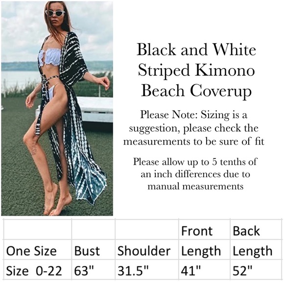 Black and White Abstract Striped Kimono Duster Beach Coverup - Picture 16 of 16